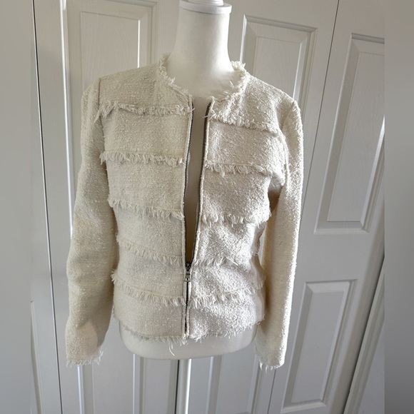 Rebecca Taylor White Textured Tweed Jacket Size 8 - Picture 3 of 9